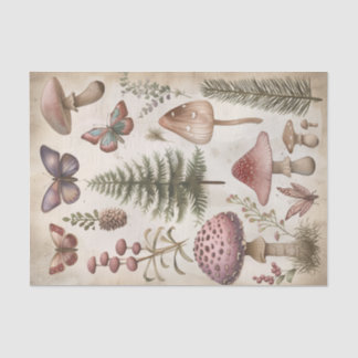 Pink Mushroom Butterfly Goblincore Decoupage Tissue Paper