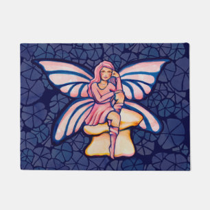 Pink Mushroom Fairy Watercolor Art Fairies Doormat