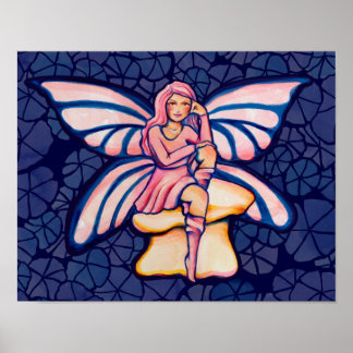 Pink Mushroom Fairy Watercolor Art Fairies Poster