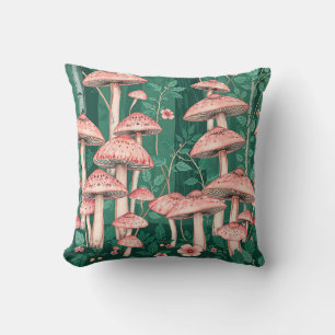 Pink Mushroom Forest Pattern Woodland Naturecore Cushion
