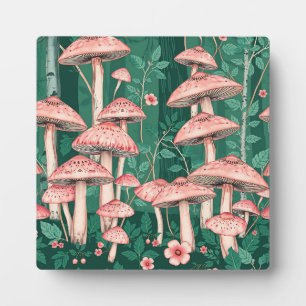 Pink Mushroom Forest Pattern Woodland Naturecore Plaque
