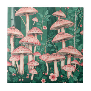 Pink Mushroom Forest Pattern Woodland Naturecore Tile