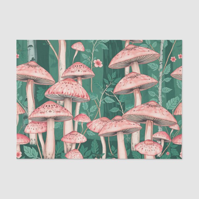Pink Mushroom Forest Pattern Woodland Naturecore  Tissue Paper (Front)