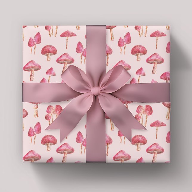 Pink Mushroom Pattern Wrapping Paper Sheet (Pink mushroom wrapping paper)