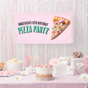 Pink Mushroom Pizza Party  Banner