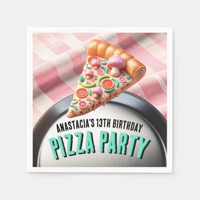 Pink Mushroom Pizza Pizzeria Party  Napkin (Front)