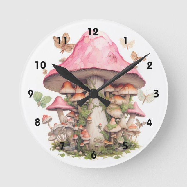 Pink mushrooms AIda  M2 Round Clock (Front)