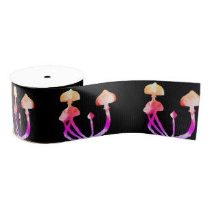 Pink Mushrooms Watercolor Art Grosgrain Ribbon