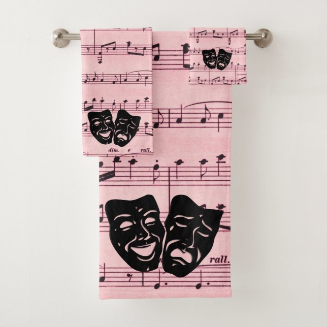 Pink Music and Theatre Masks Bath Towel Set (Insitu)