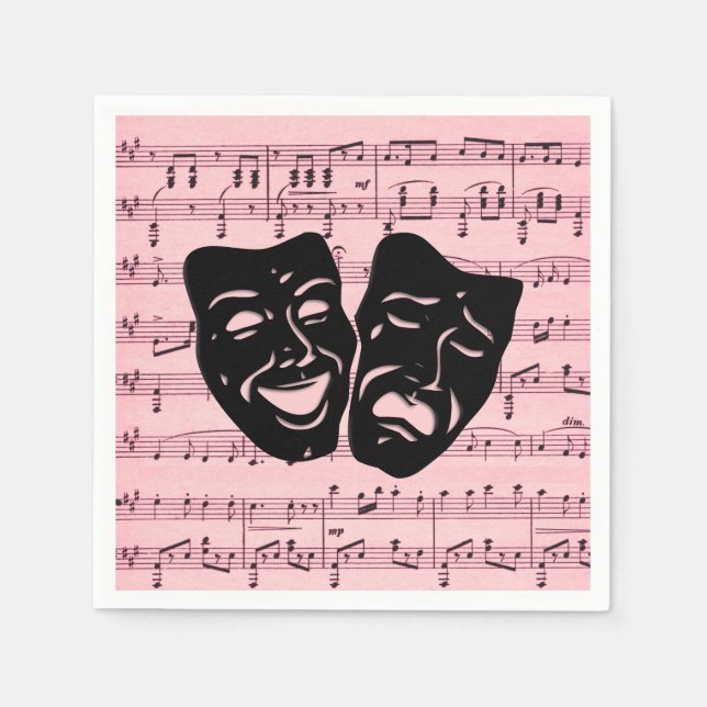 Pink Music and Theatre Masks Napkin (Front)