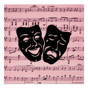Pink Music and Theatre Masks Poster