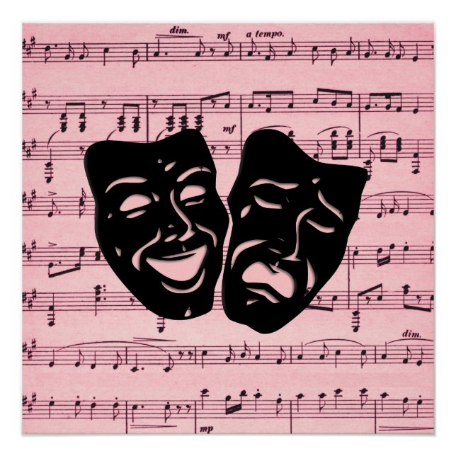 Pink Music and Theatre Masks Poster (Front)