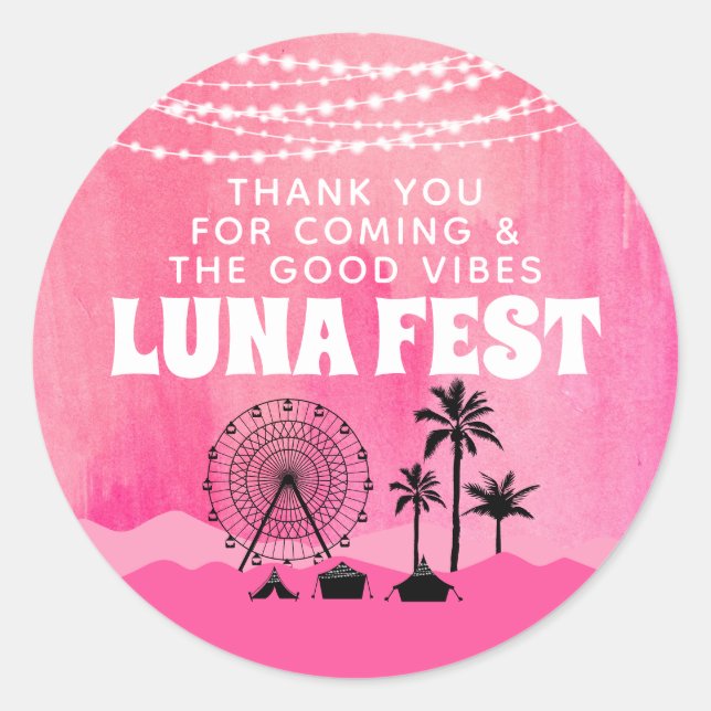 Pink Music Festival Thank You  Classic Round Sticker (Front)