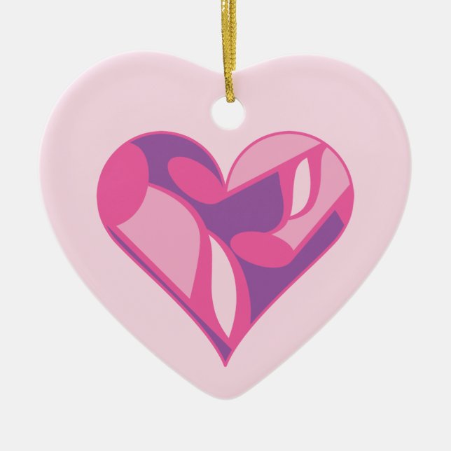 Pink Music Heart Ceramic Tree Decoration (Front)