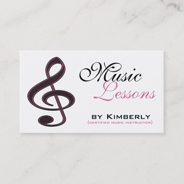 Pink Music Lessons Instructor Business Cards (Front)