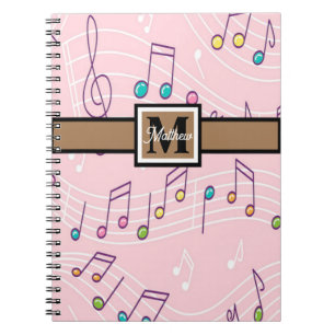 Pink Music note Musician Monogram Notebook