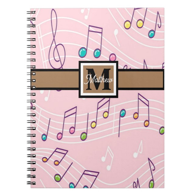 Pink Music note Musician Monogram  Notebook (Front)