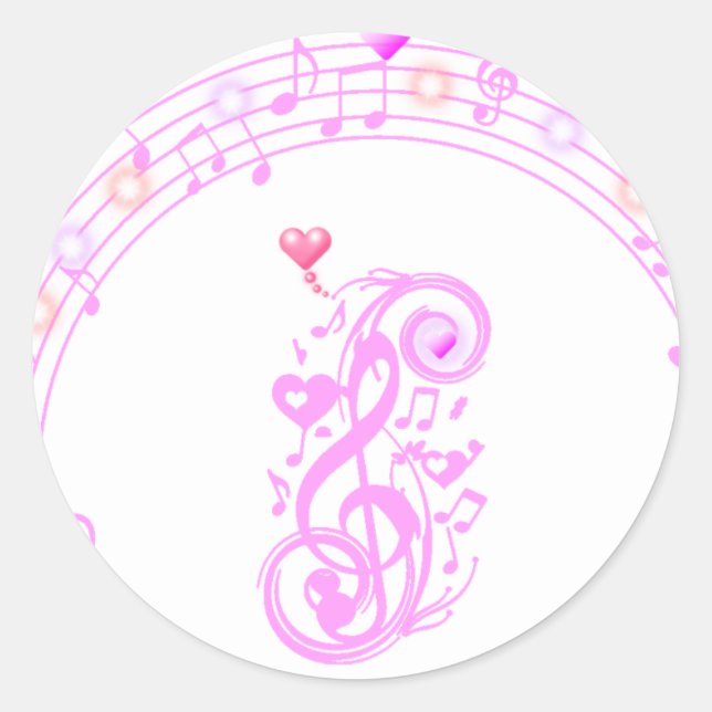 Pink,Music notes of Love_ Classic Round Sticker (Front)