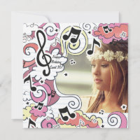 Pink Music Notes Photo Invitation