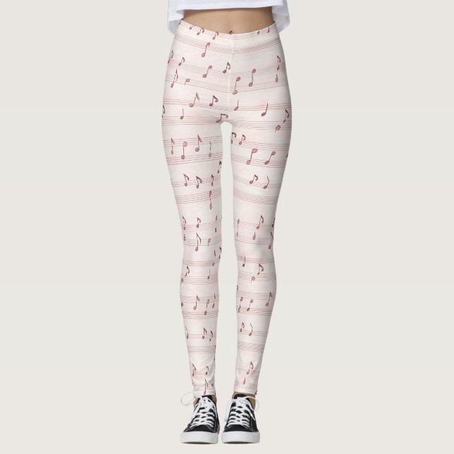 Pink Music Notes Sheet Leggings (Front)