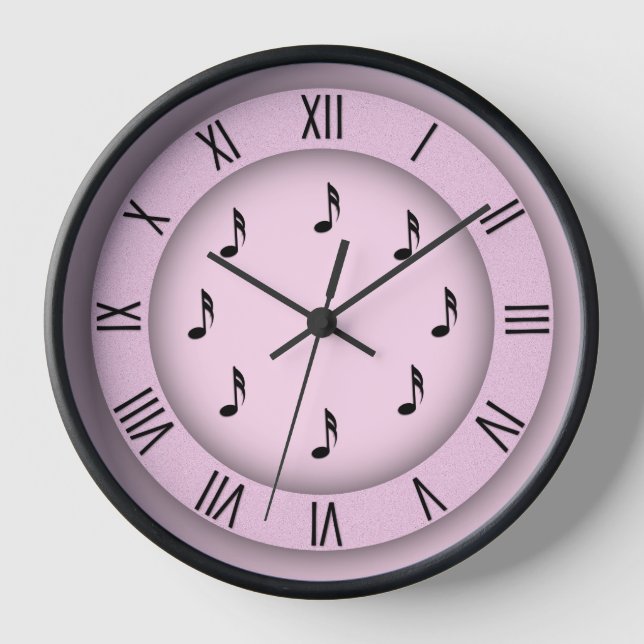 Pink Music Notes with Roman Numerals Clock (Front)