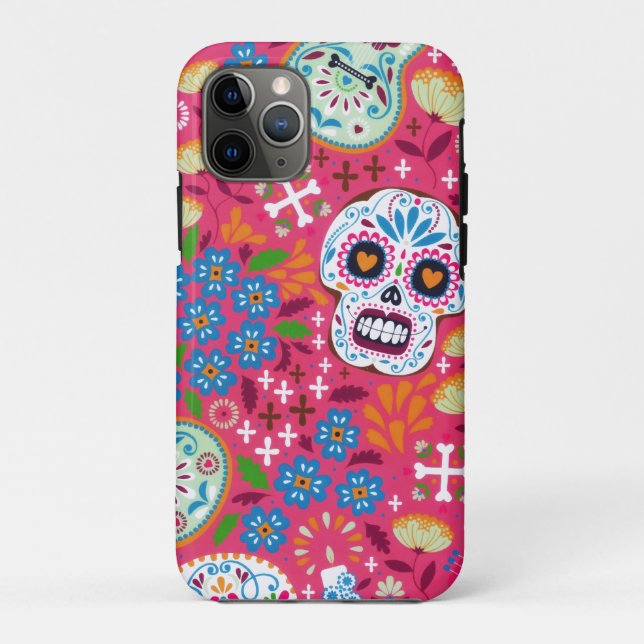 Pink Music Rock Skull Floral Garden Case-Mate iPhone Case (Back)
