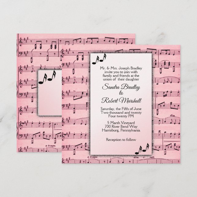 Pink Music Wedding Invitation (Front/Back)