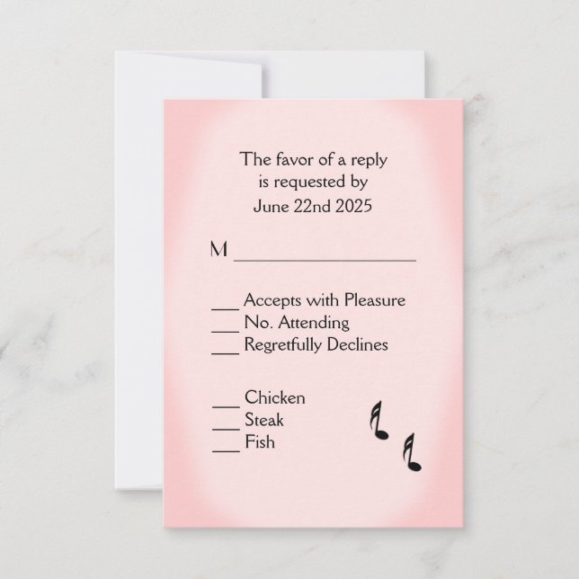 Pink Music Wedding RSVP Menu Choice (Front)