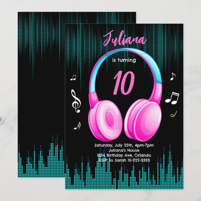 Pink Musical Birthday Invitation (Front/Back)