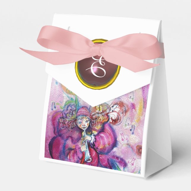 PINK MUSICAL CLOWN GEM STONE MONOGRAM FAVOUR BOX (Front Side)