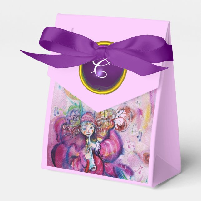 PINK MUSICAL CLOWN PURPLE GEM STONE MONOGRAM FAVOUR BOX (Front Side)