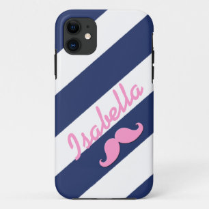 PINK MUSTACHE BLUE STRIPES iPHONE 5 CASE