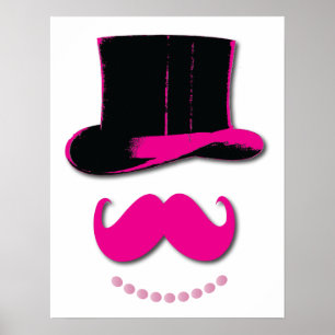 Pink Mustache, top hat, and pearls poster