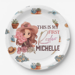 Pink My first Rodeo Birthday Party Paper Plate