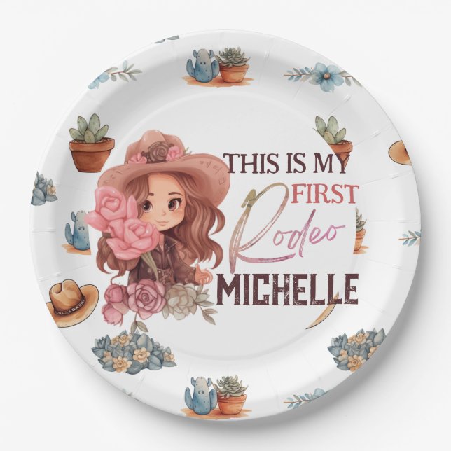 Pink My first Rodeo Birthday Party Paper Plate (Front)