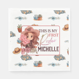 Pink My first Rodeo Birthday Party Paper Plate Napkin
