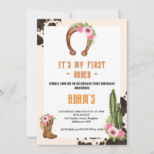 Pink My First Rodeo Cowboy  Invitation