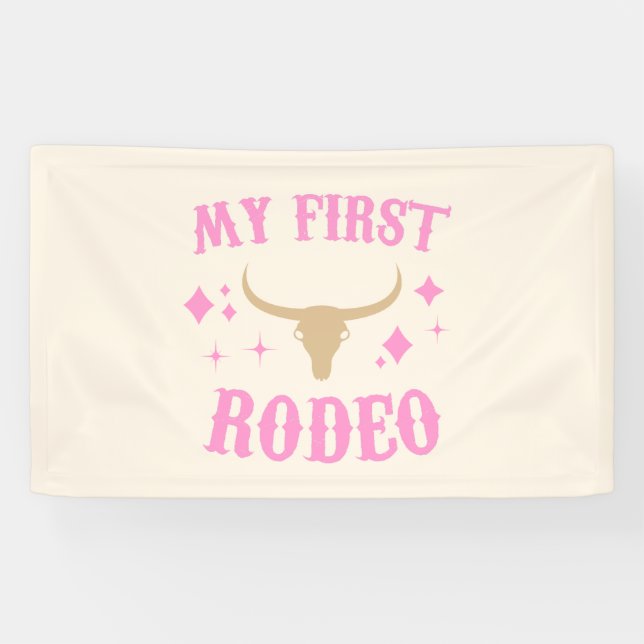 Pink My First Rodeo Cowgirl 1st First Birthday Banner (Horizontal)