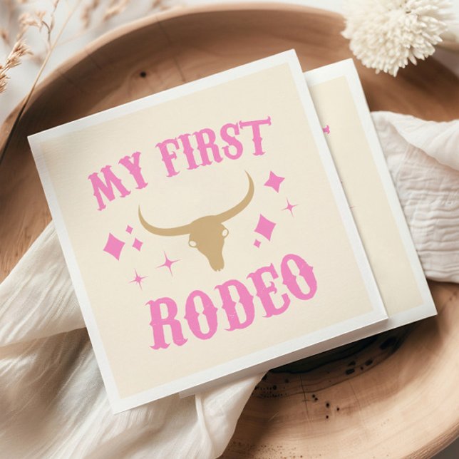 Pink My First Rodeo Cowgirl 1st First Birthday Napkin (Creator Uploaded)