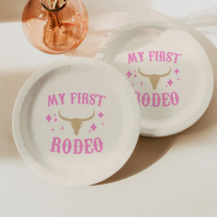 Pink My First Rodeo Cowgirl 1st First Birthday  Paper Plate