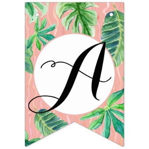 Pink n Black Bridal Shower Flamingo Leaf Striped Bunting