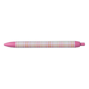 Pink 'n Green Elegant Geometric Plaid Simple Black Ink Pen