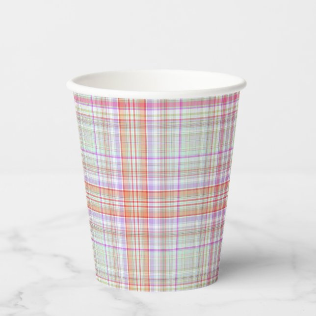 Pink 'n Green Geometric Plaid Paper Cups (Front)