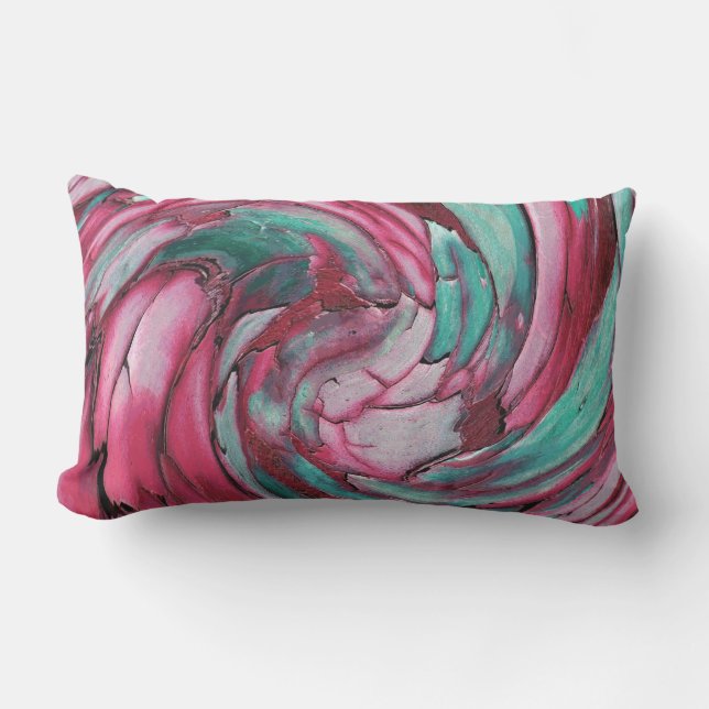 Pink N Teal Abstract Art Outdoor Pillow (Front)