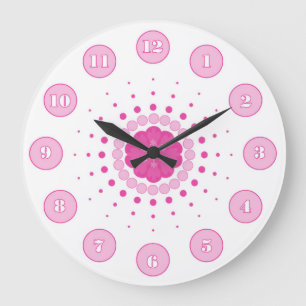 Pink n White Go Round n Round Numbered Large Clock