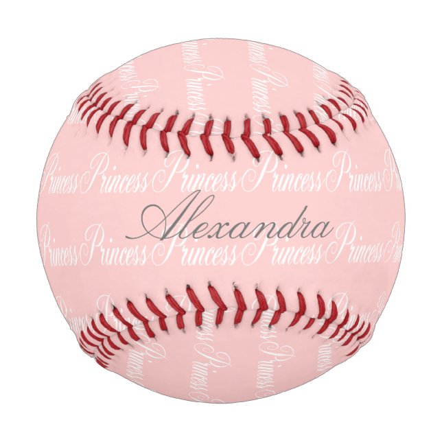 Pink-n-White Princess Custom Name Baseball (Front)