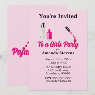 Pink Nail Polish Pajama Party Invitation