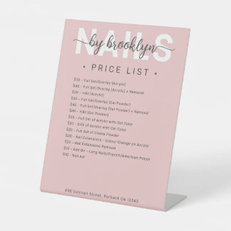 Pink Nail Salon Price List Menu Pedestal Sign