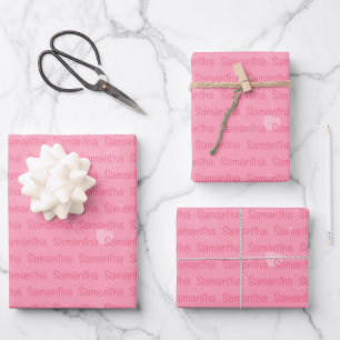 Pink Name and Hearts Personalised Wrapping Paper Sheet