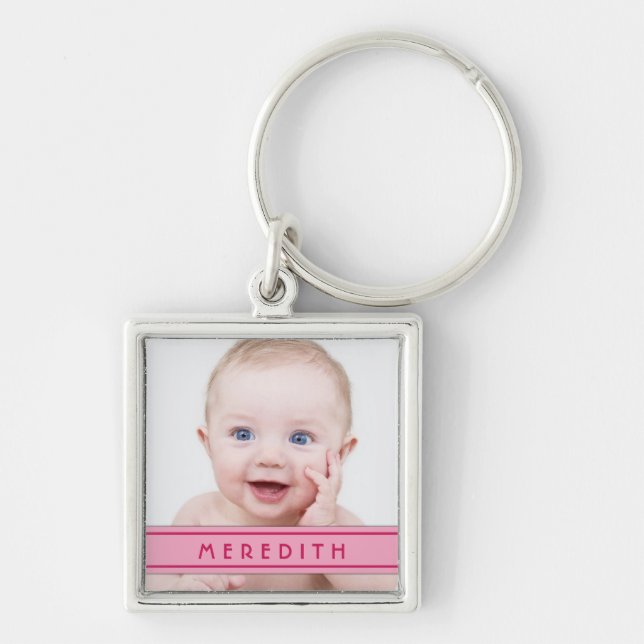 Pink Name Baby Photo Template Keychain (Front)